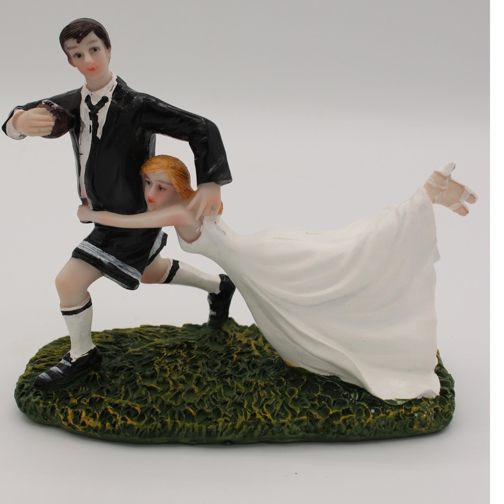 Riverbyland Funny Wedding Cake Topper Bride Groom Football Figurine 7" x 5"